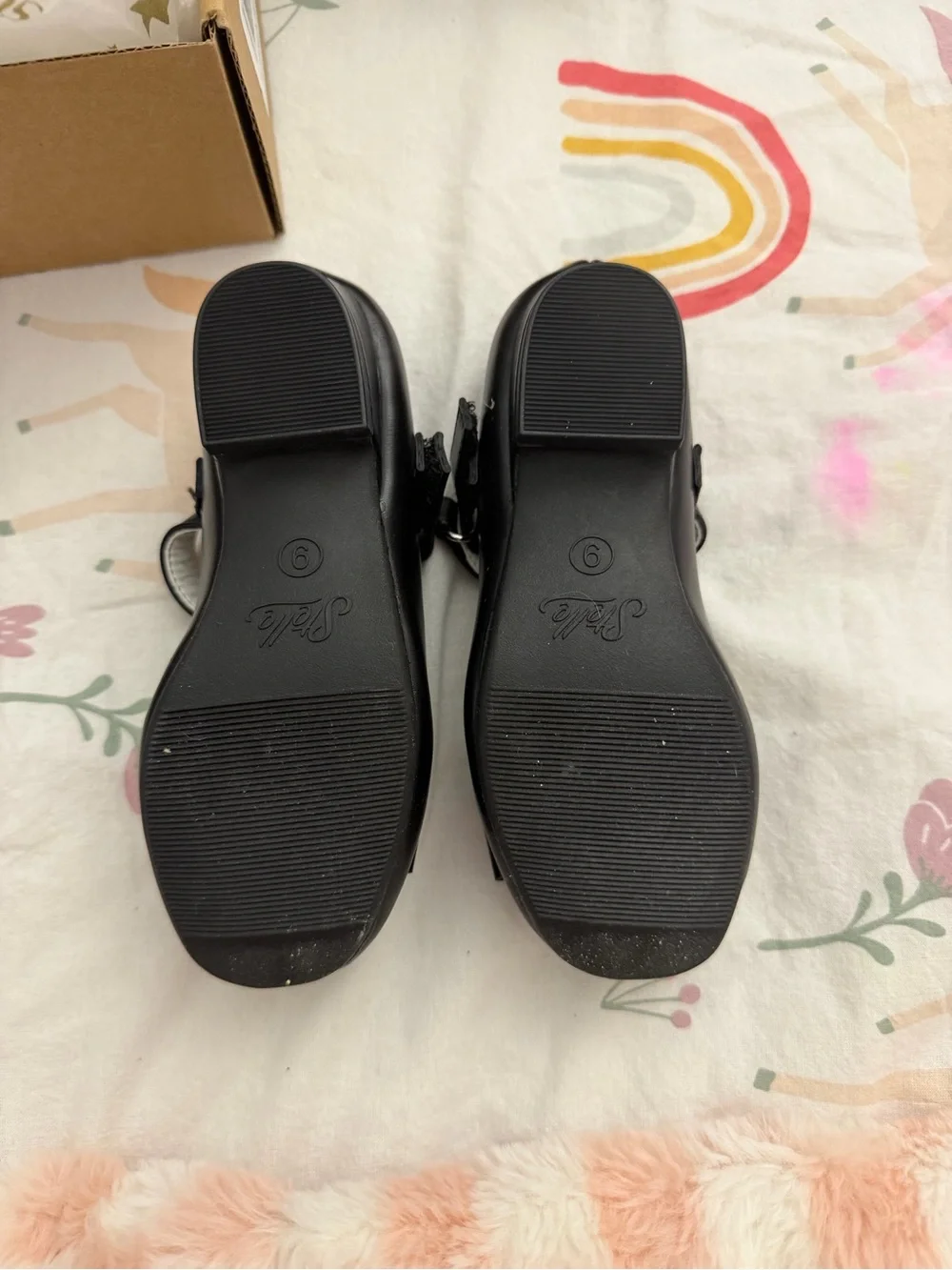 Girls Black Mary Jane Dress Shoes with Crystal Bow Accent